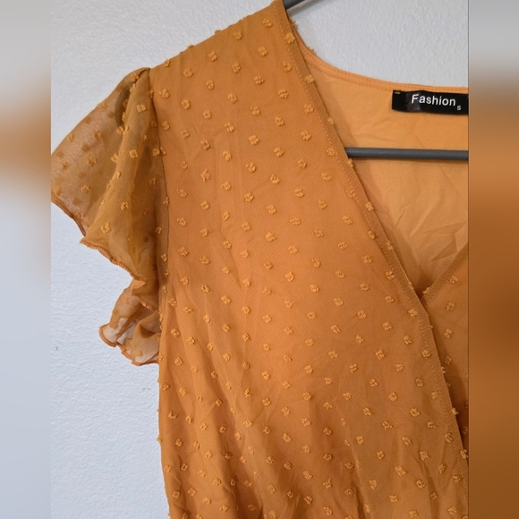 Fashion Yellow Swiss Dot Maxi Dress Size Small - Picture 3 of 8